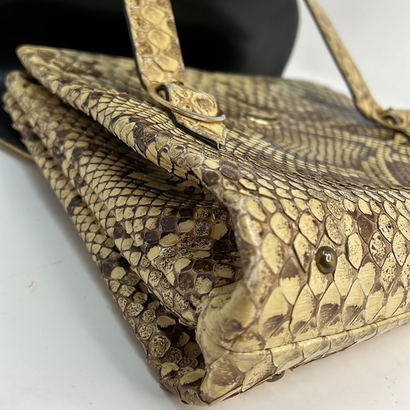 Vintage Bellestone Python Snakeskin Double Handle Handbag - Picture 3 of 16